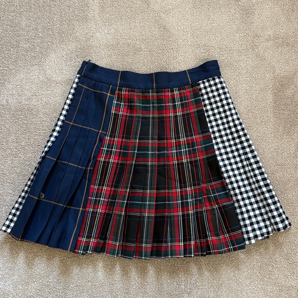 Zara Tartan Plaid Patchwork Pleated Skirt Size XS